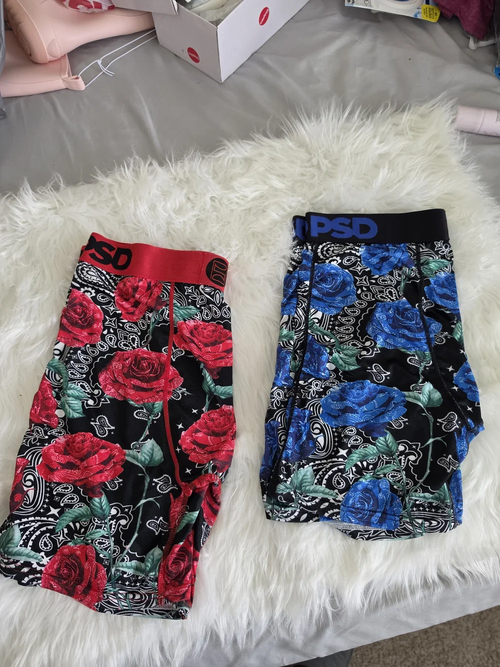 PSD Men’s Rose Print Boxer Briefs - Red & Blue Floral